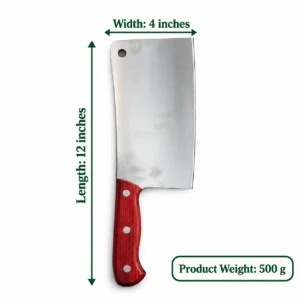 Wooden handle chopping knife with three rivets, 12-inch length, 4-inch width and 500g product weight