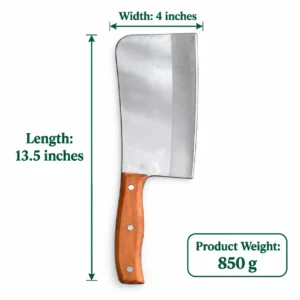 Wooden handle chopping knife with three rivets, 13.5-inch length, 4-inch width and 850g product weight